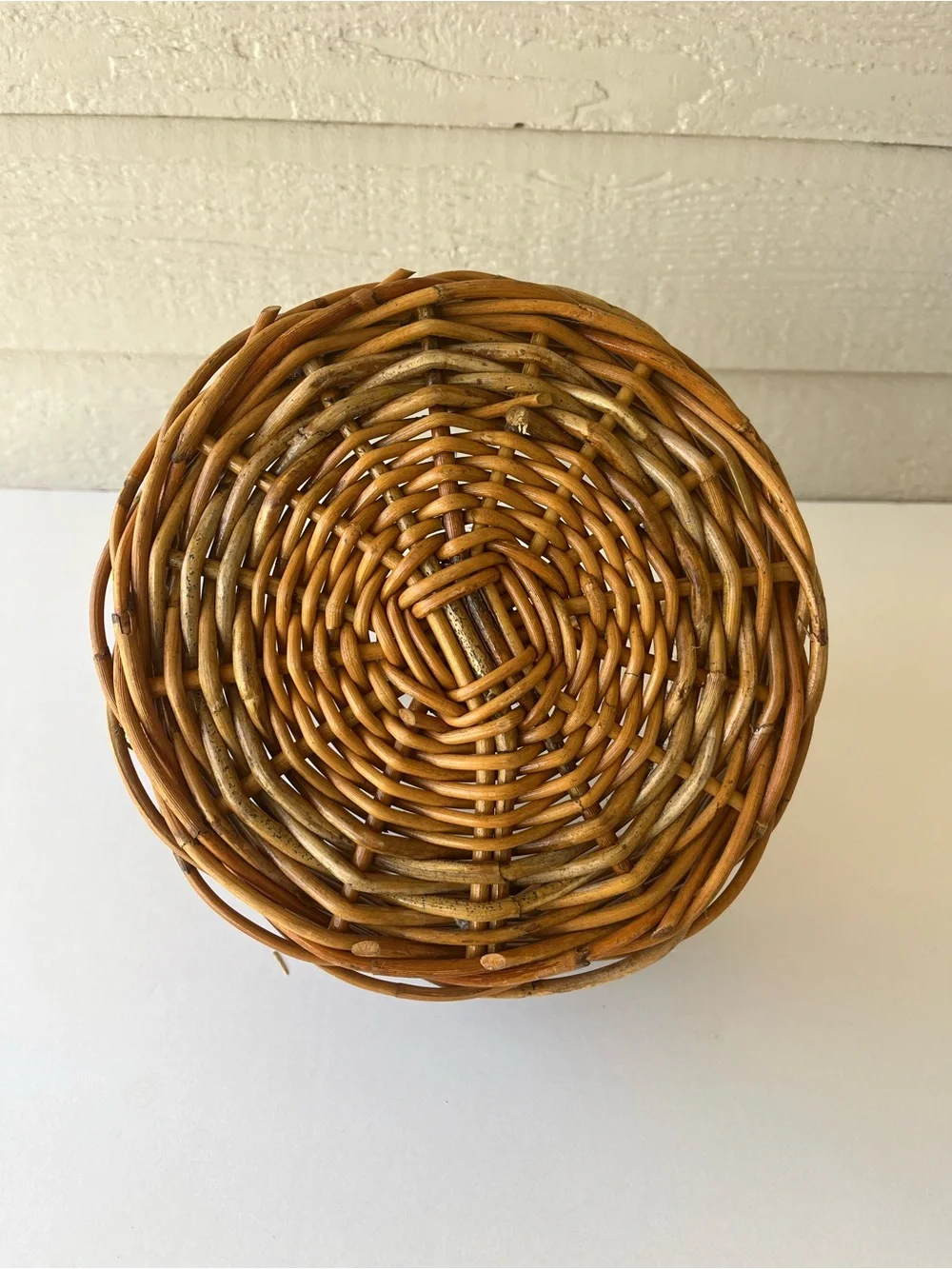 Honey-Color Wicker/Rattan Rustic Twisted Handled Basket Medium Size